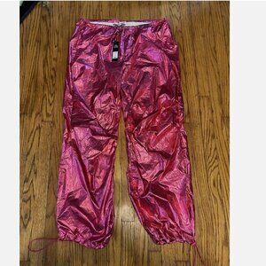 Fashion Nova Guilty As Sin Metallic Parachute Pants Hot Pink Womens Size L